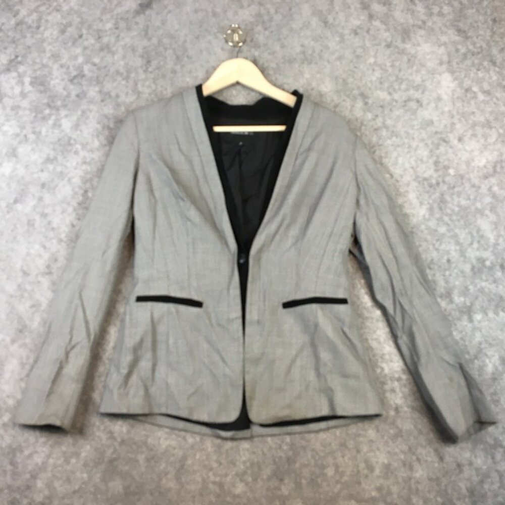Lafayette 148 Blazer Womens 10 Black White Collarless Lined Darts Tailored Look